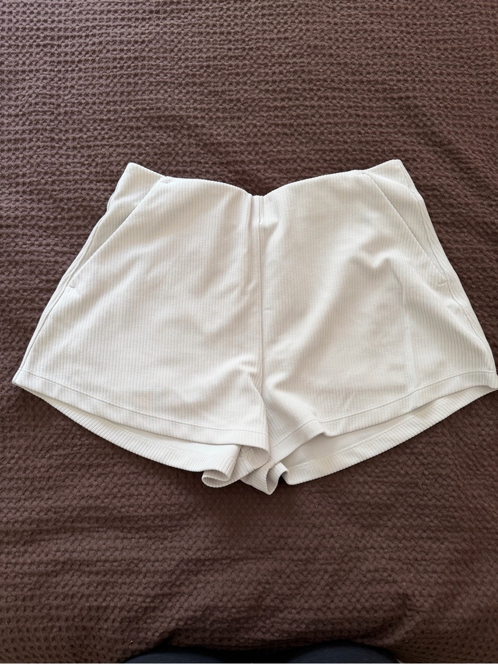Women's Cream High-Waist Ribbed Shorts